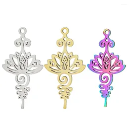 Decorative Figurines Colourful Plating Lotus Pendant Stainless Steel Gold And Silver Hollow Carved DIY Simple Art Jewellery Accessories