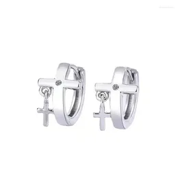 Hoop Earrings Wholesale Minimalist Silver Colour Cross Zircon CZ Circles Small Huggie For Women Accessories Jewellery