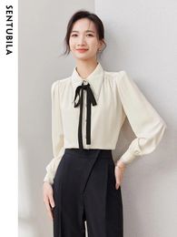 Women's Blouses SENTUBILA Bow Button Up Shirt Women 2024 Autumn Elegant Office Lady Long Sleeve Lace Blouse Female Silky Light Top 133C50778