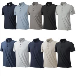 Casual Polo Shirt Men Cool Colors Ice Silk Lapel T-shirt Business Leisure Short Sleeve Pure Color Tops Breathable Spandex Tees Half-sleeved Bottom Shirts Male Clothes