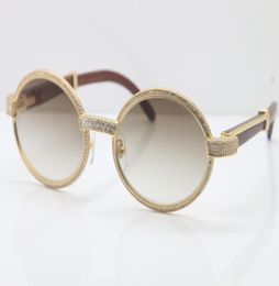 Good Quality Wood Full Frame Diamond Sunglasses 7550178 Round Vintage Unisex High end brand designer Glasses C Decoration gold Sun9690923