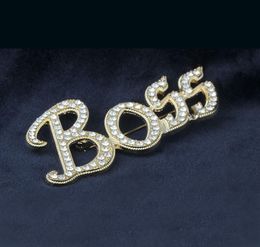 Bling Bling 18K Gold Plated Austrian Crystal Letter BOSS Brooches for Men Women Wedding Jewelry Nice Gift Whole Retail Sh8902857