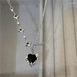 Chains Y2K Purple Crystal Heart Pendant Necklace Women Light Luxury Punk Clavicle Chain Fashion Valentine's Day Gifts