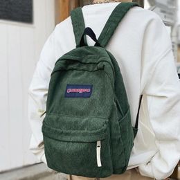 Backpack Vintage Boy Girl Corduroy Green School Bag Men Women Laptop College Cool Lady Student Fashion Female Travel BookBag