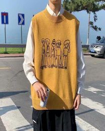 Men039s Vests Men Cartoon Harajuku Sweater Vest 2021 Winter Mens Japanese Streetwear Knitted Sweaters Male Loose Vintage Gothic1934283