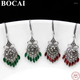 Dangle Earrings BOCAI S925 Sterling Silver For Women Garnet Green Crystal Tassel Ear Drop Trendy Pure Argentum Jewellery