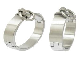 Brushed Stainless Steel Lockable Slave Wrist and Ankle Cuffs Bangle Bracelet with Removable o Ring Q071792700487083869