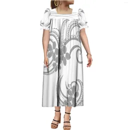 Casual Dresses Summer Women'S Mumu Puffed Sleeve Dress Loose Party Plus-Size Polynesian Tribe Design Print Mother'S Day