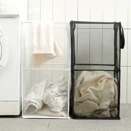 Laundry Bags Large Capacity Mesh Basket With Handles Square Dirty Clothes Storage Single/Double Layer Foldable Bag