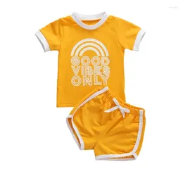 Clothing Sets 1-4Y Summer Infant Baby Girls Clothes Causal Letter Print Short Sleeve T Shirts Tops Shorts Yellow 2pcs
