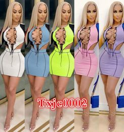 Women Tracksuits 2 Piece Skirt Set Designer Spring Style Lace Up Cut Out Color Contrast Tshirt Hollow Stitching Top Short Skirt1377694