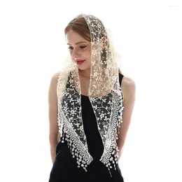 Scarves Fashion Triangular Scarf Prayer Veil Lace Shawl For Muslim Woman Headscarf Hollow Floral Summer Wedding Cape 150 40cm