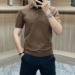 Men's Polos 2024 Summer Smart Casual Simple Versatile Polo Shirt Solid Lapel Button Jacquard Fashion Loose Short Sleeved Knit Top