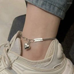 Anklets Fashion Silver Color Summer Anklet Bracelet For Women Vintage Thai LOVE Heart Pendant Party Jewelry