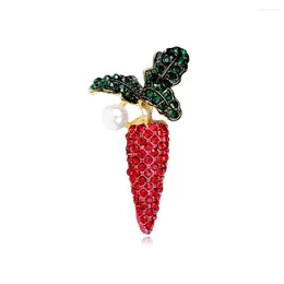 Brooches Creative Red Carrot Pearl Brooch For Women Unisex Rhinestone Fruit Vegetables Lady Turban Pin Banquet Daily Jewelry Gifts