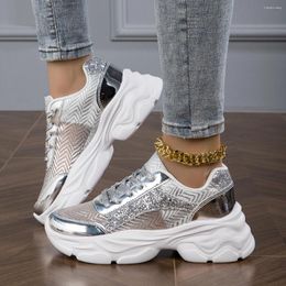 Casual Shoes TUINANLE Women Silver Stripes Glitter Mesh Platform Sneakers Woman Breathable Non Slip Thick Soled Zapatos