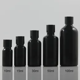 Storage Bottles Black Gloss Toner Bottle Glass Essential Oil With Plastic Screw Cap