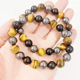 Strand 4 6 8 Mm Natural Black Obsidian Hematite Tiger Eye Beads Bracelets Men For Magnetic Health Protection Women Soul Jewellery