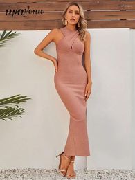 Casual Dresses Sexy Women's Diamond Red Long Dress V-neck Sleeveless Shiny Design Backless Bodycon Celebrity Cocktail Evening Party