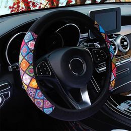 Steering Wheel Covers 38cm Elastic Car Cover Ethnic Style Print Anti-slip Styling Steering-wheel Interior Accessories