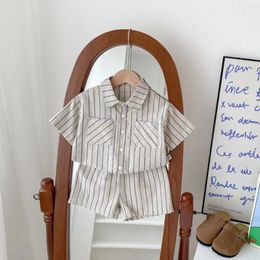 Clothing Sets Baby Clothes 0-5-Year-old Retro Striped Short Sleeved Sports Set Summer Children's Lapel Shirt Loosecasual Two-pieceset