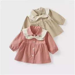 Jackets 2024 Baby Girls Cotton Embroidery Collar Spring Autumn Summer Clothing Girl Kids Birthday Trench Coats Overcoat