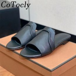 Slippers Summer For Women Genuine Leather Comfort Flat Round Peep Toe Street Style Mules Vacation Casual Slides Woman