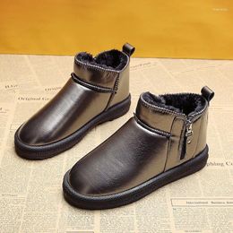 Boots 2024 Winter Snow Women's Korean Version Waterproof Leather Warm Short Tube Fashion Slip-on Cotton Shoes