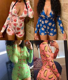 Designer Women Pajama Onesies Nightwear Playsuit Workout Button Skinny Print Jumpsuits Vneck Short Onesies Rompers 88137953580