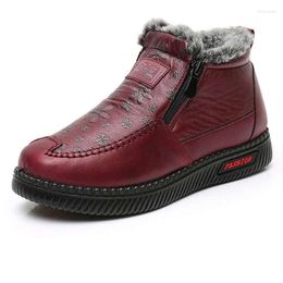 Boots Red Winter Snow Women Shoes Warm Plush Fur Ankle Female Slip On Flat Casual Waterproof Sneakers