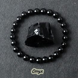 Strand Classic Black Obisidian Bead Bracelet For Men Natural Stone Shiny Onyx Handmade Yoga Meditation Jewellery Wholesale