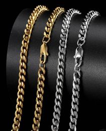 Chains Hip Hop Cuban Link Chain Necklace 18K Real Gold Plated Stainless Steel Metal For Men 4Mm 6Mm 8Mm Drop Delivery Jewelr Dhgar2699662