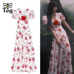 Party Dresses Tingfly Women Designer Floral Printing Short Sleeve Summer Midi Long Dinner Lady France Chic Casual Vestidos