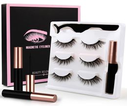 3 Pairs Magnetic Liquid Eyeliner and False Lashes Natural Fake Eyelashes Set Glue Magnet Black Box Coloris Whole Makeup E2225084