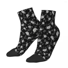 Men's Socks Chic Vintage Black And White Floral Pattern Ankle Male Mens Women Winter Stockings Hip Hop