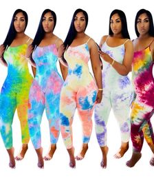 Women Jumpsuits Tie Dyed pants Desinger Gradient Vest Summer Plus Size 3XL Rompers Sexy Sleeveless Skinny Bodysuits Casual Legging2111254