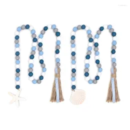 Party Decoration A0KE Mediterranean Ocean Wooden Bead Garland With Tassel Seashell Starfish Pendant Charm Rustic Sign Beach Tiered Tray