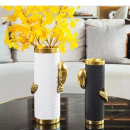 Vases Creative Resin Vase Golden Face Abstract Art Crafts Ornaments Be Quiet Modern Home Decoration Flower Arrangement Accessories