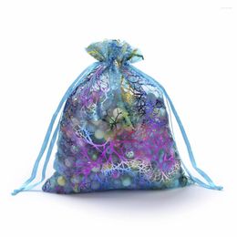 Jewellery Pouches 100pcs Organza Bag Drawstring Gift Bags Colourful Coral Pattern Packaging Wedding Chrismas Wholesale 4 Sizes
