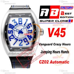Vanguard Crazy Hours CZ02 Automatic Mens Watch Steel Case White Dial 3D Blue Number Markers Gummy Strap Super Ediiton Puretime Reloj Hombre Montre Hommes PTFM