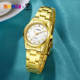 Wristwatches 2024 Fashion Golden Quartz Watches Women Luxury Full Steel Strap Waterproof Girls Wristwatch Ladies Clock Relogio Hombre L4005
