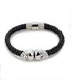 New Fashion Mens Punk Bracelet Multicolor Skull Charm Bracelet Black Leather Handcuff Chain for Men Boys5813037