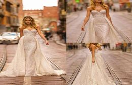 Berta Luxury Mermaid Wedding Dresses With Train Strapless Crystal Beading Lace Wedding Gowns Sweep Vestidos De Novia1557978