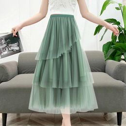 Skirts In 2024 Spring Summer Tutu Cake Women Elegant Cascading A Line Long Skirt Lady Pleated High Waist Mesh Party