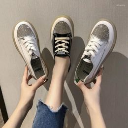 Casual Shoes Canvas Women Footwear Lace Up Rhinestone Diamond Ladies Low Flat Whit With Crystals Arrival 2024 Offers