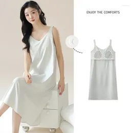 Women's Sleepwear Summer Camisole Pajama Dress Modal Breathable Pajamas Medium Length Nightdress With Chest Pad Night Wear Clothes