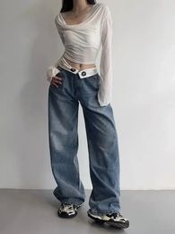 Houzhou retro y2k jeans womens baggy kpop gyaru abbigliamento da strada largo pantaloni di jeans blu harajuku coreano acubi ad alta vita jeans 240426