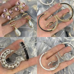 Luxury Brand Designers Titanium Steel Letters Earring Women Luxury Crystal Pearl Earring Love Gifts Back Stamp Jewellery accessories