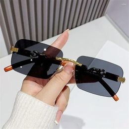 Sunglasses UV400 Rimless Cut Edge Metal Temples Unique Rectangle Sun Glasses Cool Retro Shades Daily Party Holiday Outdoor