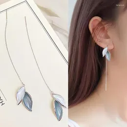 Dangle Earrings Fresh Blue Leaf Ear Line Long Tassel Female 2024 Trendy Personality Design Temperament Gift